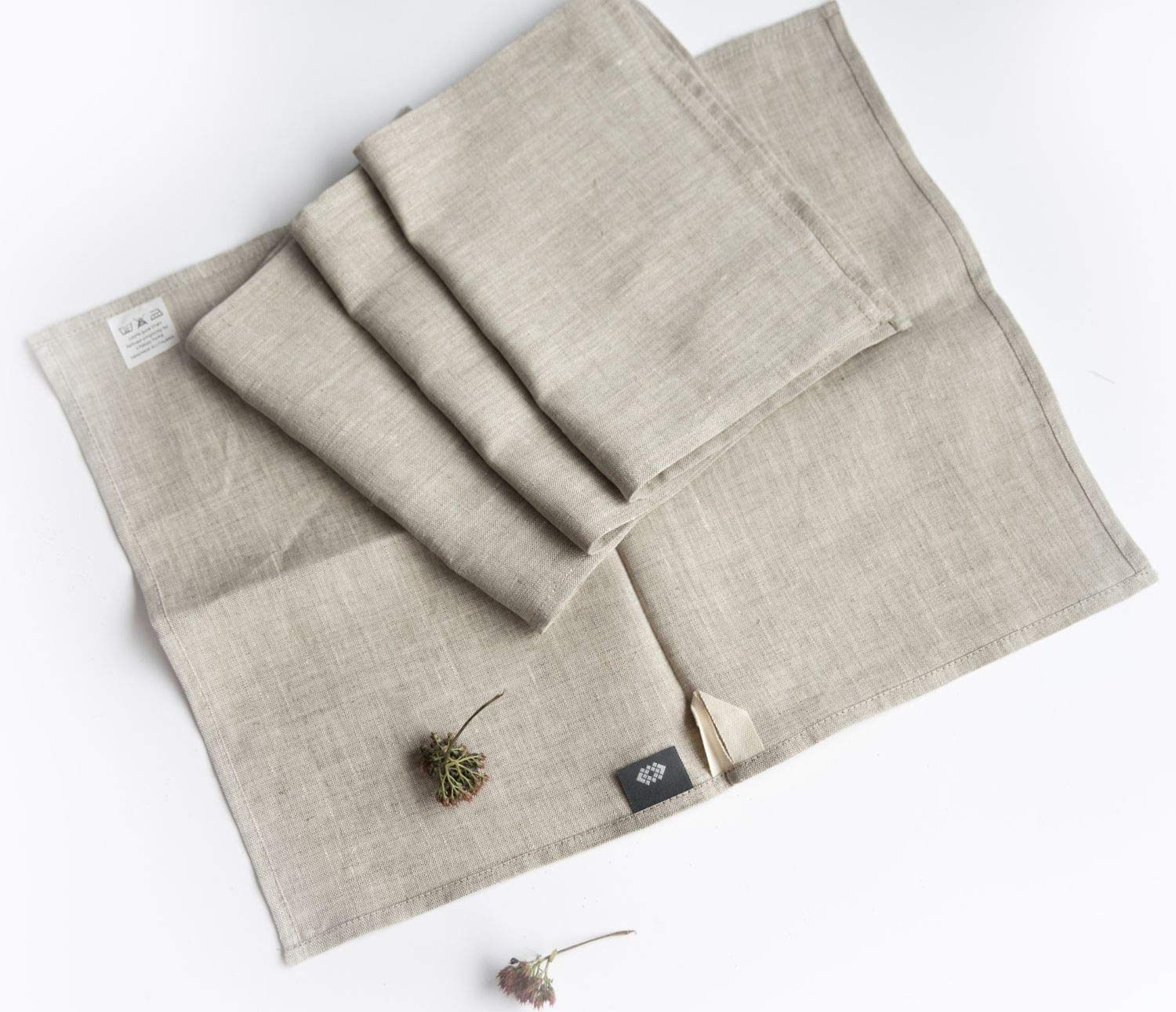 Pure 100% Linen Flax Washcloths - 4-Pack Natural Linen Dish Towels and Dish Cloths Set - Tea Towel Cloth Napkins - Small Hand Towels for Kitchen