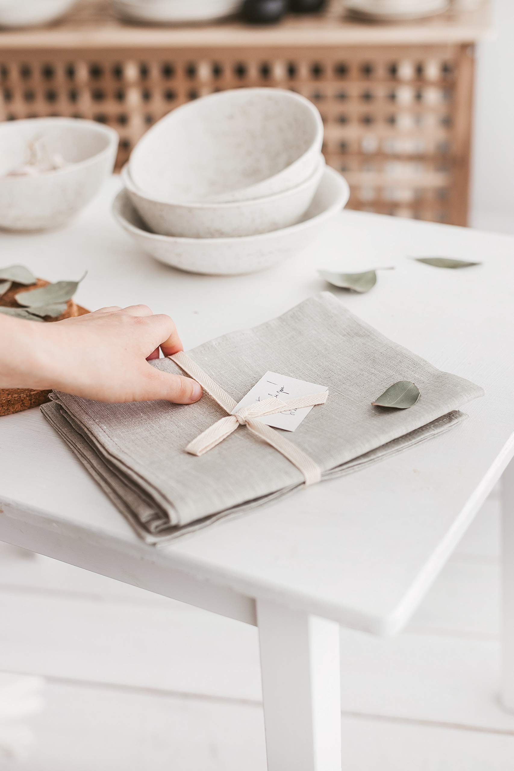 Pure 100% Linen Flax Washcloths - 4-Pack Natural Linen Dish Towels and Dish Cloths Set - Tea Towel Cloth Napkins - Small Hand Towels for Kitchen