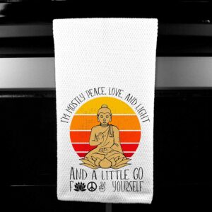 I'm Mostly Peace, Love and Light Adult Funny Retro Yoga Kitchen Tea Bar Towel Gift for Women