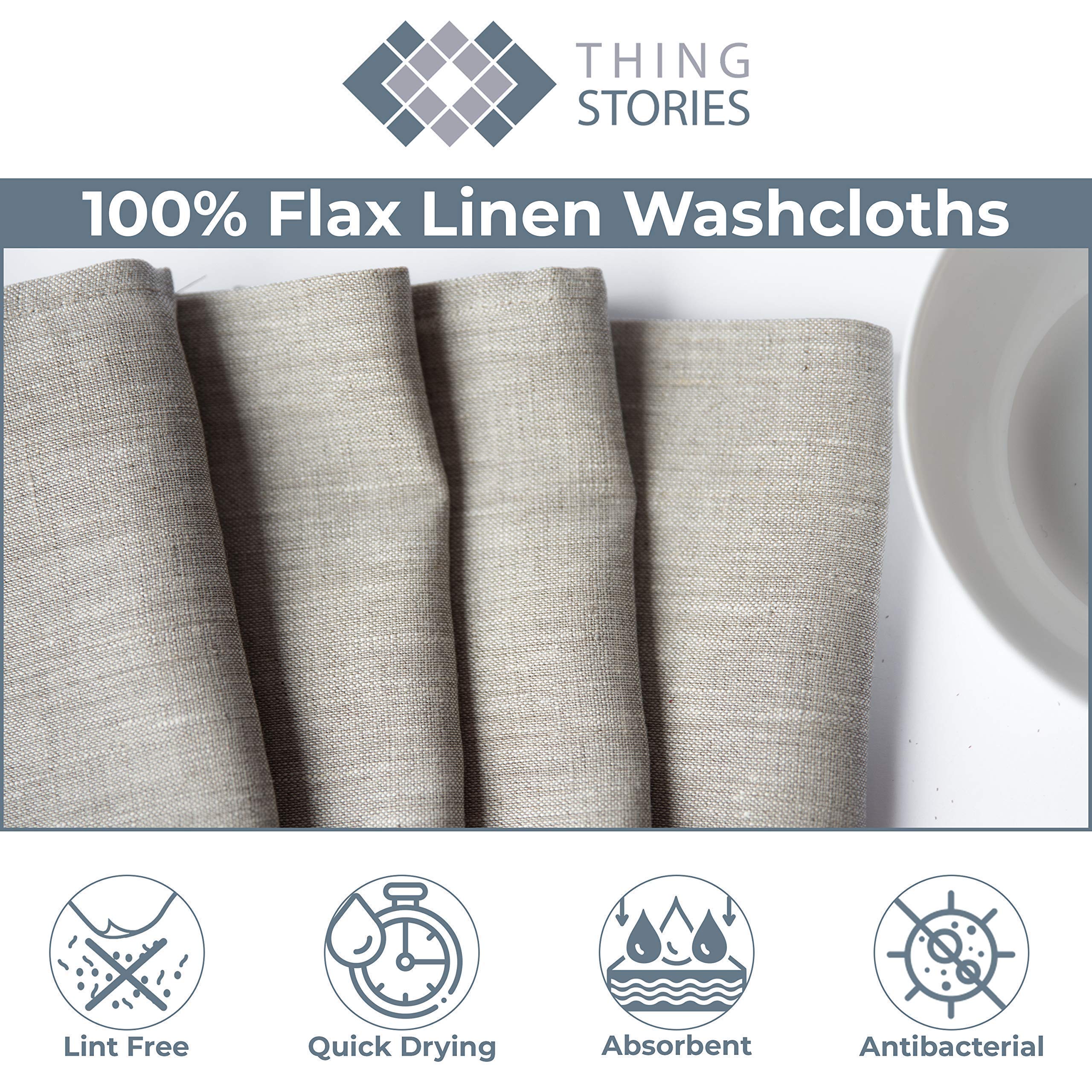 Pure 100% Linen Flax Washcloths - 4-Pack Natural Linen Dish Towels and Dish Cloths Set - Tea Towel Cloth Napkins - Small Hand Towels for Kitchen