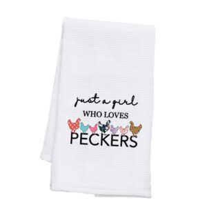 bdpwss chicken lover gift funny chicken kitchen towel just a girl who loves peckers rustic dish towel (girl pecker towel)