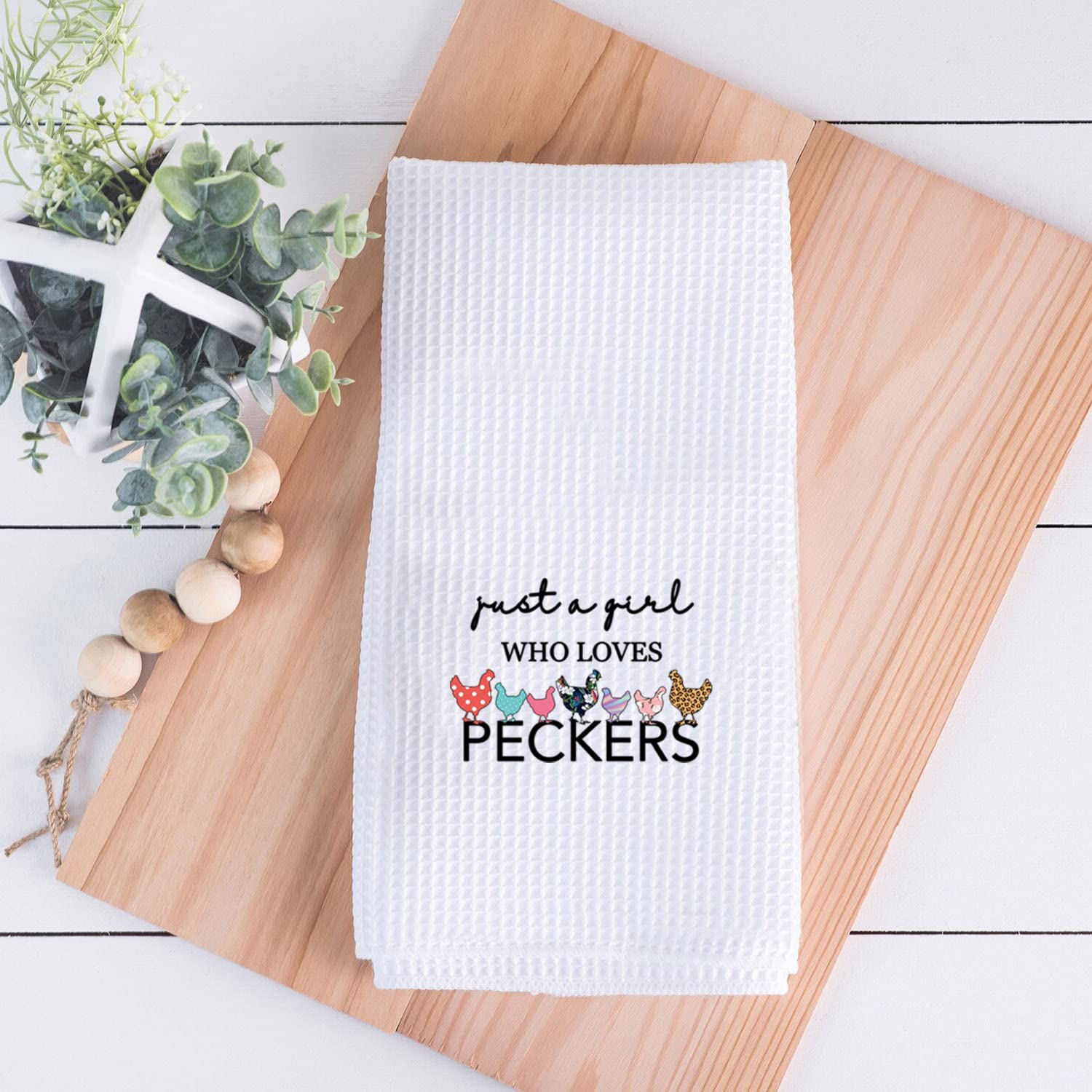 BDPWSS Chicken Lover Gift Funny Chicken Kitchen Towel Just A Girl Who Loves Peckers Rustic Dish Towel (Girl Pecker Towel)