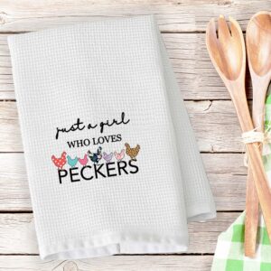 BDPWSS Chicken Lover Gift Funny Chicken Kitchen Towel Just A Girl Who Loves Peckers Rustic Dish Towel (Girl Pecker Towel)