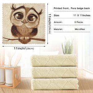 ALAZA Dish Towels Kitchen Cleaning Cloths Cute Owl Dish Cloths Super Absorbent Kitchen Towels Lint Free Bar Tea Soft Towel Kitchen Accessories Set of 6,11"x11"