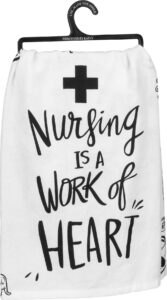 primitives by kathy lol dish towel, 28"x 28", nursing is a work of heart