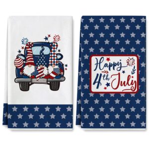 anydesign 4th of july kitchen dish towel american stars gnome truck cloth tea towel 18 x 28 inch patriotic decorative dishcloth independence day memorial day hand towel for home cooking baking, 2pcs