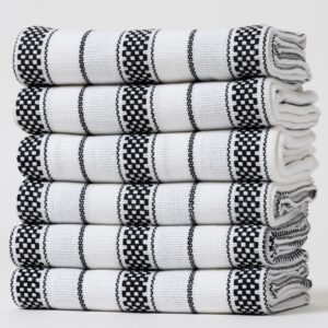 casa de lan premium kitchen towels pack of 6 - dish wipes for kitchen - chain stripe towels - tea towels for kitchen - hand cloths - 100% ring spun cotton - 20'' x 30'' - black