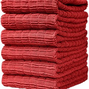 Bumble Premium Kitchen Towels (16”x 28”) Red Ribbed Check Design | Soft, Highly Absorbent with Hanging Loop | Natural Ring Spun Cotton | Large Kitchen Hand Towels | Tea Towels Set | 380 GSM - 6 Pack