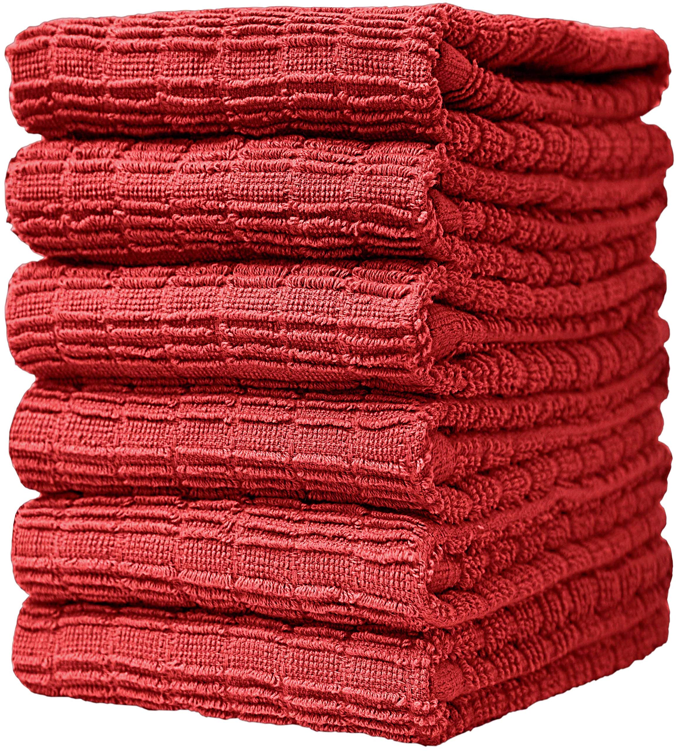 Bumble Premium Kitchen Towels (16”x 28”) Red Ribbed Check Design | Soft, Highly Absorbent with Hanging Loop | Natural Ring Spun Cotton | Large Kitchen Hand Towels | Tea Towels Set | 380 GSM - 6 Pack