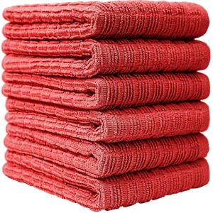 Bumble Premium Kitchen Towels (16”x 28”) Red Ribbed Check Design | Soft, Highly Absorbent with Hanging Loop | Natural Ring Spun Cotton | Large Kitchen Hand Towels | Tea Towels Set | 380 GSM - 6 Pack