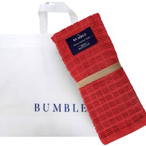 Bumble Premium Kitchen Towels (16”x 28”) Red Ribbed Check Design | Soft, Highly Absorbent with Hanging Loop | Natural Ring Spun Cotton | Large Kitchen Hand Towels | Tea Towels Set | 380 GSM - 6 Pack