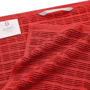 Bumble Premium Kitchen Towels (16”x 28”) Red Ribbed Check Design | Soft, Highly Absorbent with Hanging Loop | Natural Ring Spun Cotton | Large Kitchen Hand Towels | Tea Towels Set | 380 GSM - 6 Pack