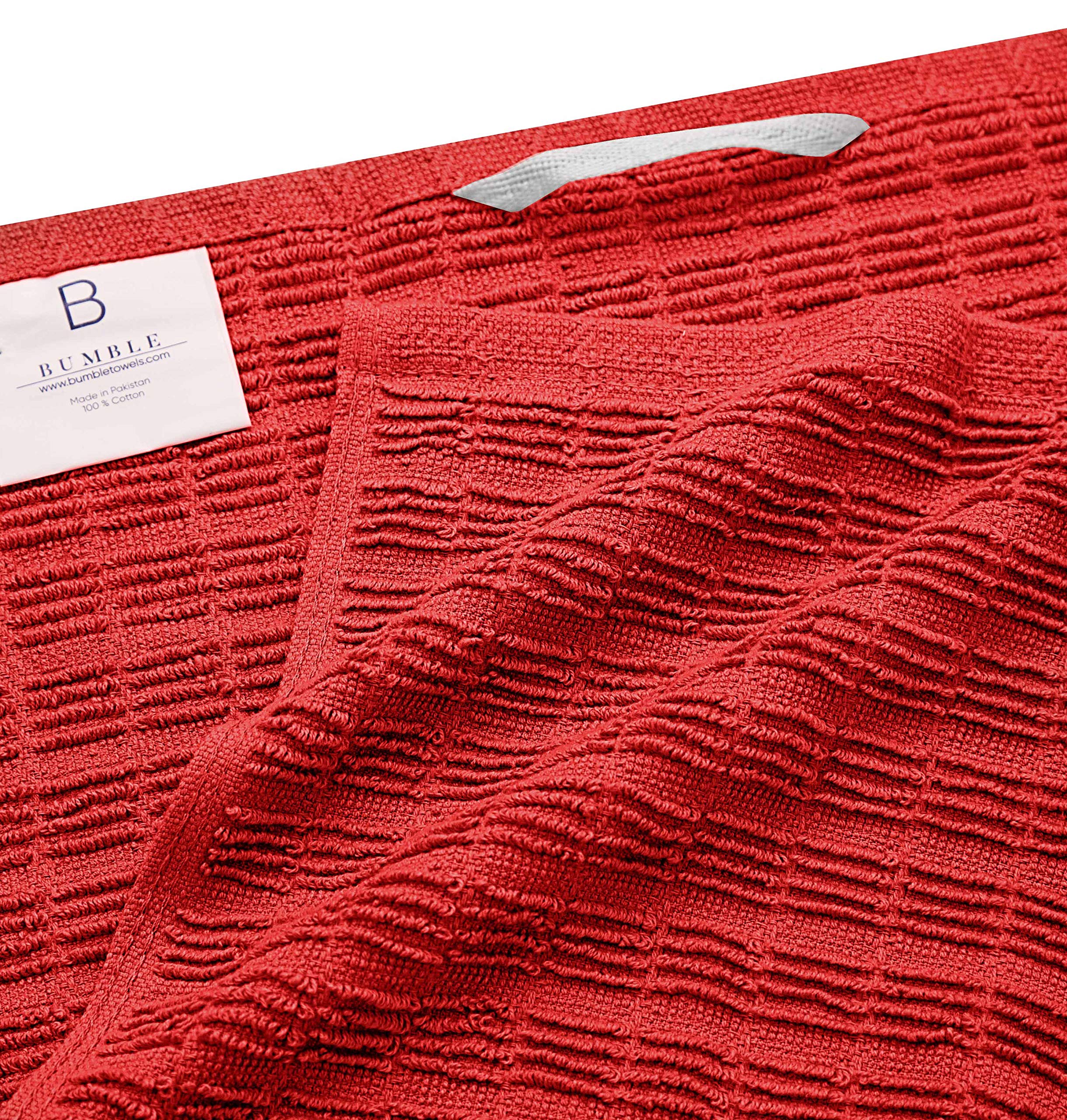 Bumble Premium Kitchen Towels (16”x 28”) Red Ribbed Check Design | Soft, Highly Absorbent with Hanging Loop | Natural Ring Spun Cotton | Large Kitchen Hand Towels | Tea Towels Set | 380 GSM - 6 Pack