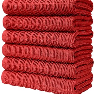 Bumble Premium Kitchen Towels (16”x 28”) Red Ribbed Check Design | Soft, Highly Absorbent with Hanging Loop | Natural Ring Spun Cotton | Large Kitchen Hand Towels | Tea Towels Set | 380 GSM - 6 Pack