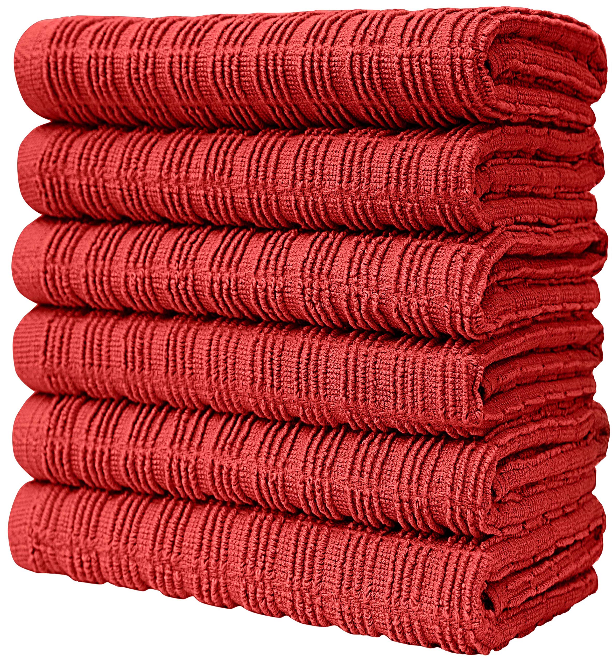 Bumble Premium Kitchen Towels (16”x 28”) Red Ribbed Check Design | Soft, Highly Absorbent with Hanging Loop | Natural Ring Spun Cotton | Large Kitchen Hand Towels | Tea Towels Set | 380 GSM - 6 Pack