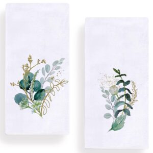botanical eucalyptus kitchen dish towel 18 x 28 inch, seasonal spring summer greenery tea towels dish cloth for cooking baking set of 2
