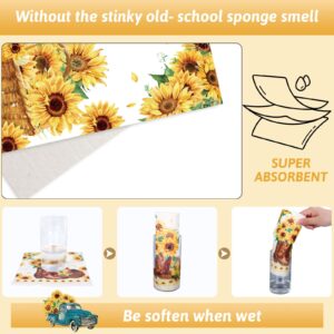 Whaline 6Pcs Sunflower Swedish Kitchen Dishcloths Yellow Flower Gnome Truck Dish Towel Bright Shine Sweet Home Spring Summer Cotton Absorbent Dish Cloth for Cleaning Housewarming, 6.9 x 7.7 Inch