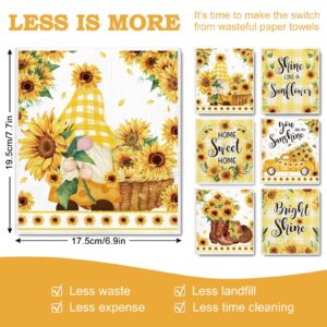 Whaline 6Pcs Sunflower Swedish Kitchen Dishcloths Yellow Flower Gnome Truck Dish Towel Bright Shine Sweet Home Spring Summer Cotton Absorbent Dish Cloth for Cleaning Housewarming, 6.9 x 7.7 Inch