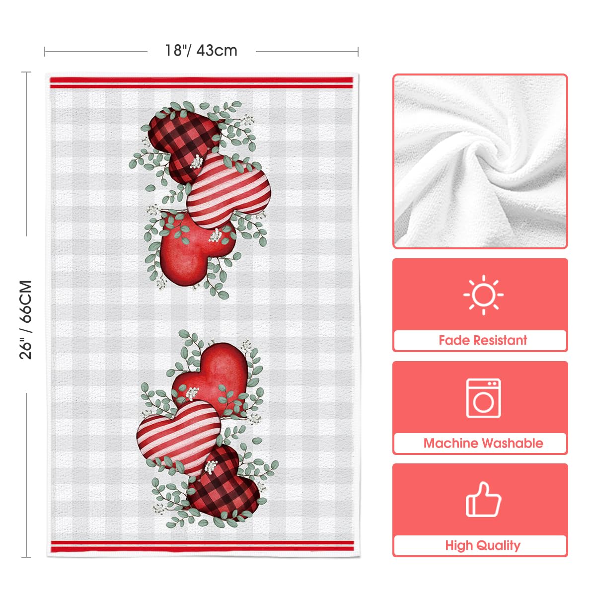 Artoid Mode Red Eucalyptus Leaves Valentine's Day Kitchen Towels Dish Towels, 18x26 Inch Love Forever Decoration Hand Towels Set of 4