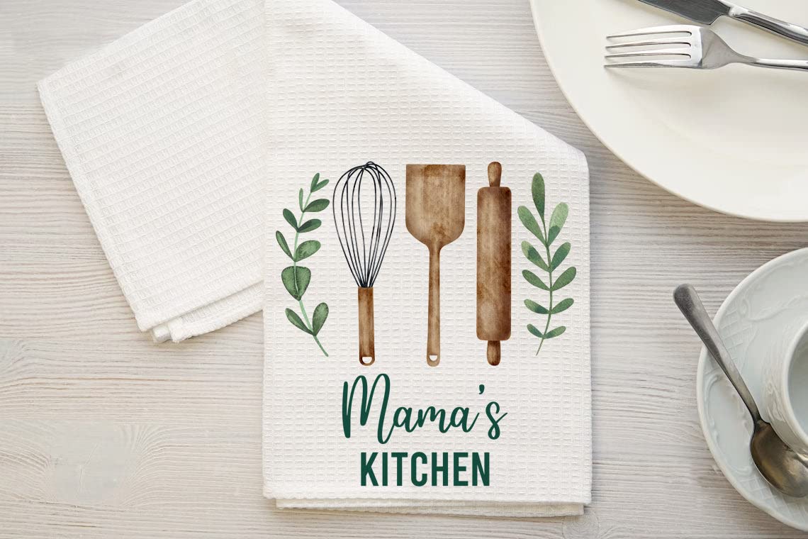 DiandDesignGift Mama's Kitchen Towel - Tea Towel Kitchen Decor - Mama's Kitchen Soft and Absorbent Kitchen Tea Towel - Decorations House Towel - Kitchen Dish Towel Mama's Birthday Gift