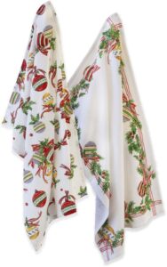 boston international cotton kitchen dishcloth tea towels, set of 2, 28 x 18-inches, christmas bells