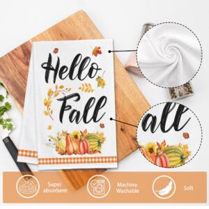 Fall Kitchen Towels Sets of 4 - Autumn Fall Dish Towels Dishcloths - Fall Hand Towels Bathroom Thanksgiving Tea Towel - Buffalo Plaid Pumpkin Gnome Farmhouse Theme Decorative Quick Dry Microfiber