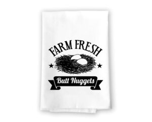 honey dew gifts, farm fresh butt nuggets, cotton flour sack towel, 27 x 27 inch, made in usa, funny kitchen towels, eggs home decor, humor hand towels, farm mom gifts, chicken decor for kitchen