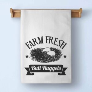 Honey Dew Gifts, Farm Fresh Butt Nuggets, Cotton Flour Sack Towel, 27 x 27 Inch, Made in USA, Funny Kitchen Towels, Eggs Home Decor, Humor Hand Towels, Farm Mom Gifts, Chicken Decor for Kitchen