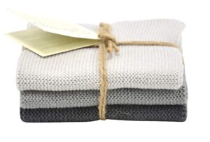 solwang 3-piece danish 100% gots-certified organic cotton dishcloths made in india (steel grey organic combi)