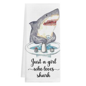 gichugi just a girl who loves shark kitchen towels and dishcloths,funny shark taking bath decorative dish towels hand towels tea towels, ocean animal decor for shark lovers,gift for girls women
