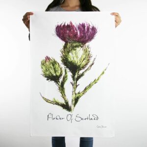 Clare Baird Creations Flower of Scotland Tea Towel in a Scottish Thistle Design