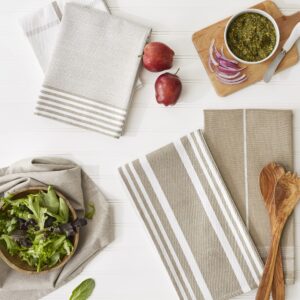 DII Assorted Woven Dishtowel Collection Classic Oversized, 20x28, Stone, 5 Piece