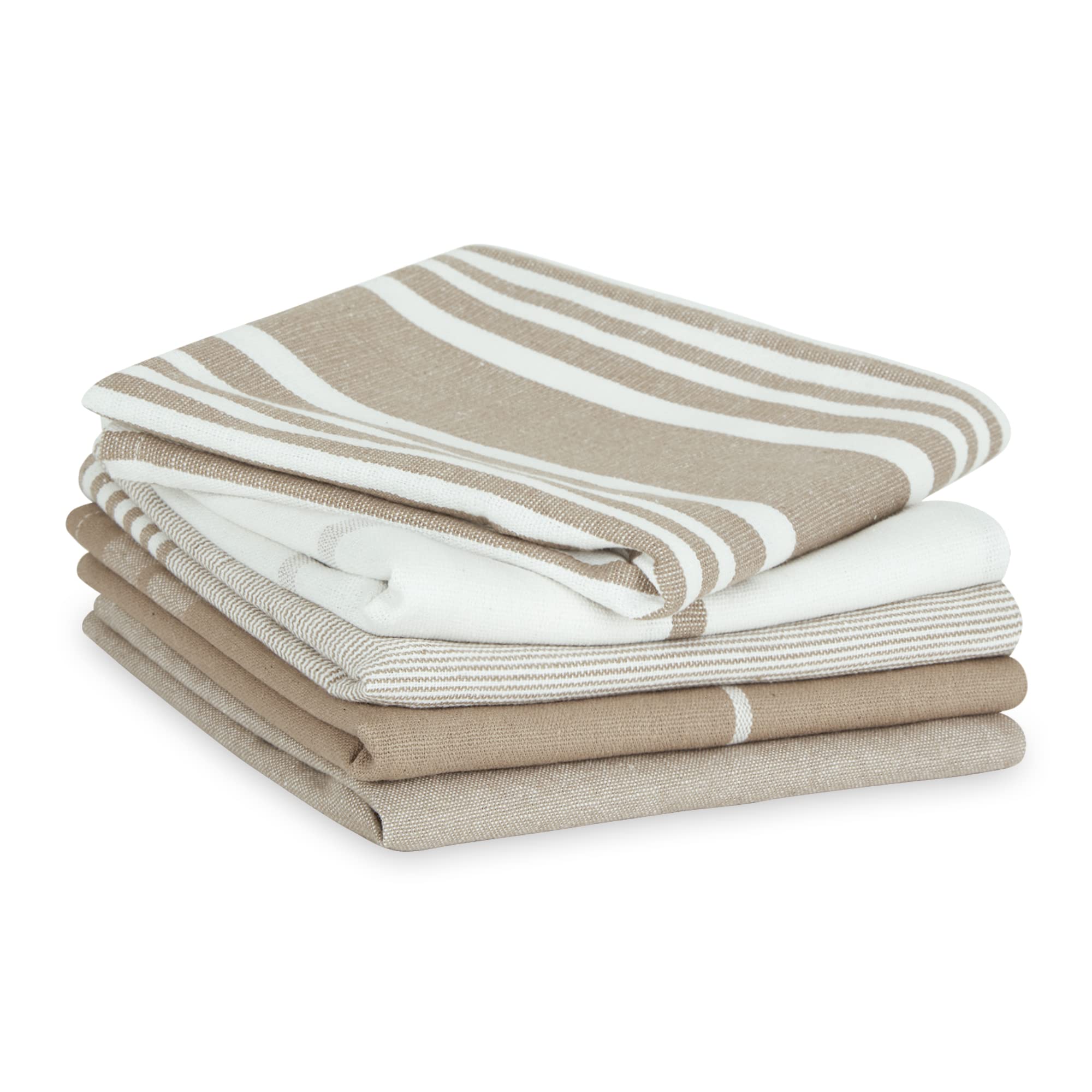 DII Assorted Woven Dishtowel Collection Classic Oversized, 20x28, Stone, 5 Piece