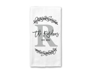 canary road personalized grey monogram towel | custom waffle weave dish towel | personalized kitchen towel | housewarming gift | wedding gift | housewarming present | bridal shower gift