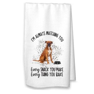 the creating studio personalized boxer kitchen towel, boxer gift, gift for boxer dad, gift from dog, housewarming gift hostess gift always watching you (boxer no name)