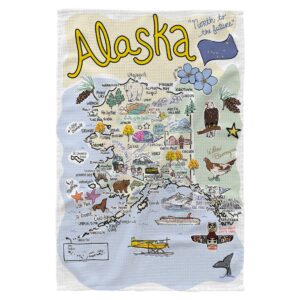 fish kiss® alaska map dish towel, super absorbent kitchen towel - 16" x 24, alaska map tea towel, alaska map dish cloth, alaska map baby burp cloth, alaska map bar towel