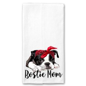 bostie mom, boston terrier microfiber kitchen hand towel gift for dog lover