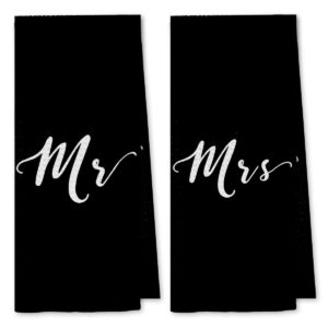 DIBOR Love Quote Mr. And Mrs. Bath Towels,Love Decorative Absorbent Drying Cloth Hand Towels Tea Towels Dishcloth For Bathroom Kitchen,Funny Couples Wedding Anniversary Valentine Gifts(Black,Set of 2)