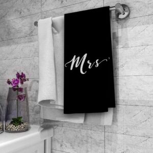 DIBOR Love Quote Mr. And Mrs. Bath Towels,Love Decorative Absorbent Drying Cloth Hand Towels Tea Towels Dishcloth For Bathroom Kitchen,Funny Couples Wedding Anniversary Valentine Gifts(Black,Set of 2)