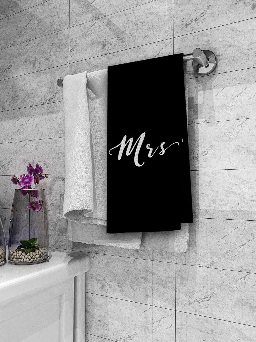 DIBOR Love Quote Mr. And Mrs. Bath Towels,Love Decorative Absorbent Drying Cloth Hand Towels Tea Towels Dishcloth For Bathroom Kitchen,Funny Couples Wedding Anniversary Valentine Gifts(Black,Set of 2)