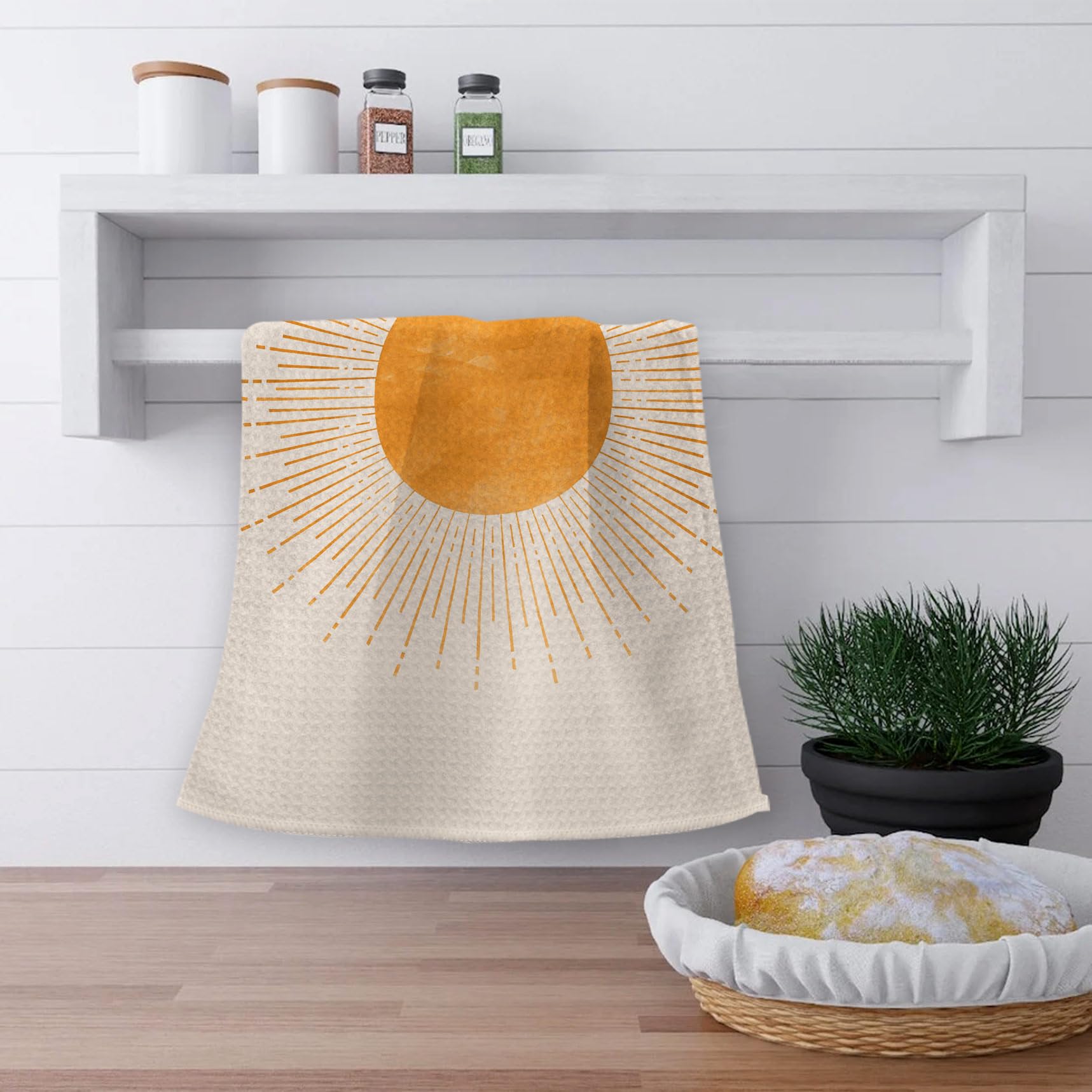 OHSUL Boho Golden Sun Sunrise Sunset Sunshine Highly Absorbent Kitchen Towels Dish Towels Dish Cloth Set of 2,Boho Minimalist Hand Towels Tea Towel for Bathroom Kitchen Decor,Boho Lover Gifts