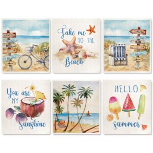 anydesign summer beach swedish kitchen dishcloth starfish coconut cotton kitchen towel you are my sunshine beach life absorbent dish towel for housewarming cleaning wipes, 6pcs, 7 x 8 inch
