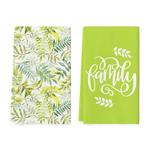 Artoid Mode Green Leaves Eucalyptus Spring Kitchen Towels Dish Towels, 18x26 Inch Seasonal Summer Family Holiday Decoration Hand Towels Set of 2