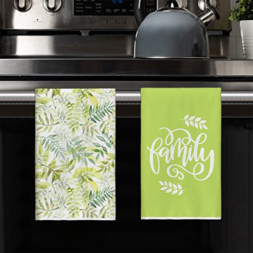 Artoid Mode Green Leaves Eucalyptus Spring Kitchen Towels Dish Towels, 18x26 Inch Seasonal Summer Family Holiday Decoration Hand Towels Set of 2