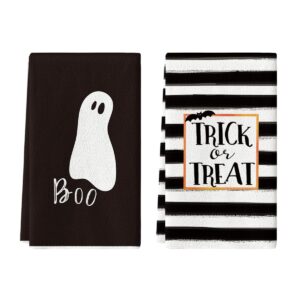 artoid mode trick or treat halloween kitchen towels dish towels, 18 x 26 inch stripes boo ghost holiday ultra absorbent drying cloth hand towels for cooking baking set of 2