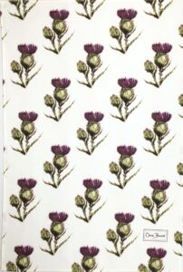 flower of scotland pattern tea towel in a scottish thistle design