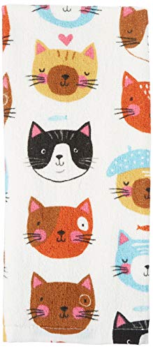 Kay Dee R3820 Designs Crazy Cat Terry Kitchen Towel, 16" x 26", Various, White, Multicolor