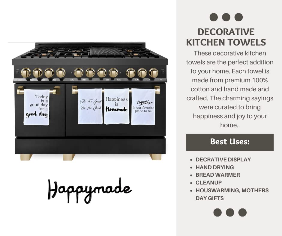 Happymade Tea Towels for Kitchen Decorative Cute Kitchen Towels with Sayings (Together is Our Favorite Place to Be) Decorative Kitchen Towels | Farmhouse Kitchen Towels Set | Tea Towel Farmhouse