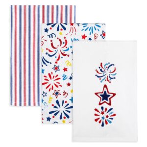 cackleberry home patriotic americana kitchen towel set - one each embroidered, woven, and printed