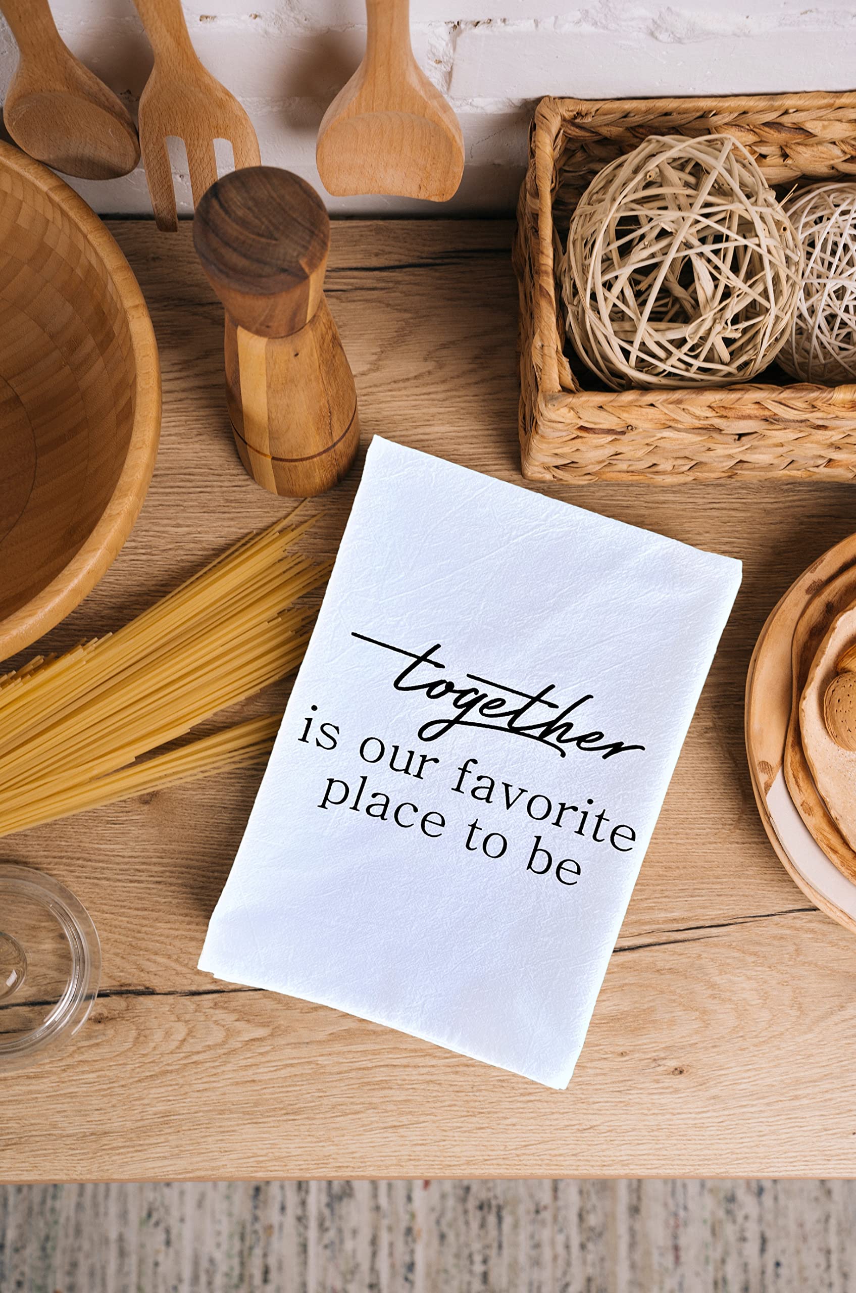 Happymade Tea Towels for Kitchen Decorative Cute Kitchen Towels with Sayings (Together is Our Favorite Place to Be) Decorative Kitchen Towels | Farmhouse Kitchen Towels Set | Tea Towel Farmhouse